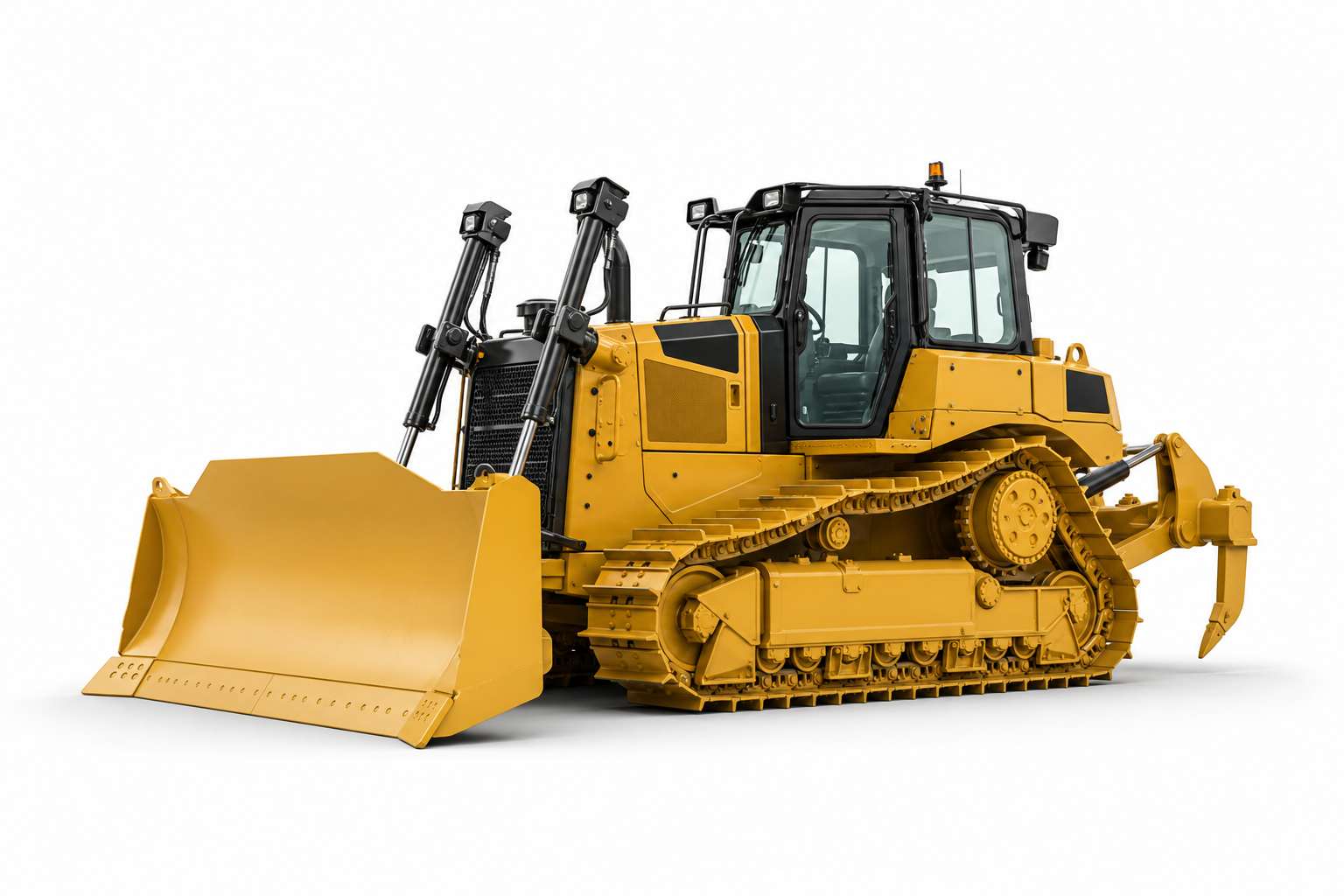 Yellow earthmoving bulldozer